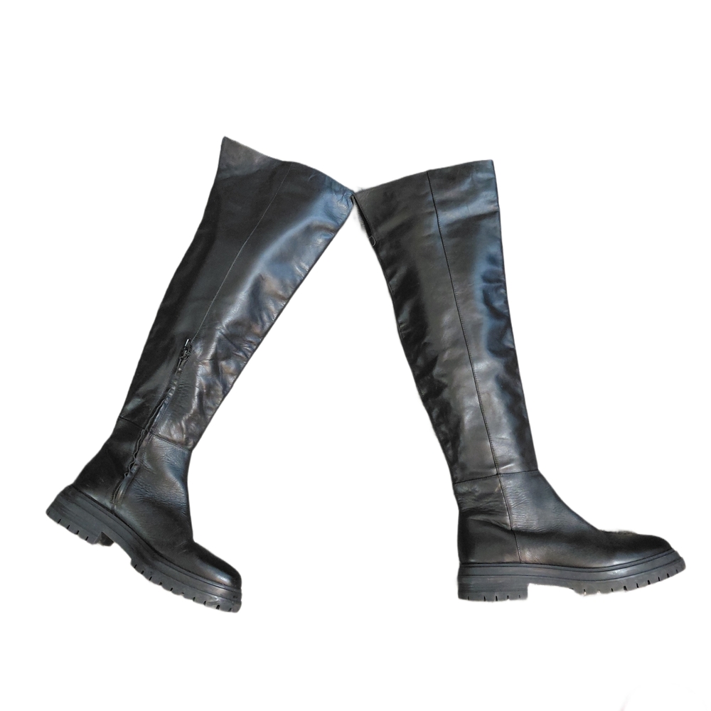 Tony Bianco Black Over-the-Knee Leather Lug-Sole Boots Women's Size 9